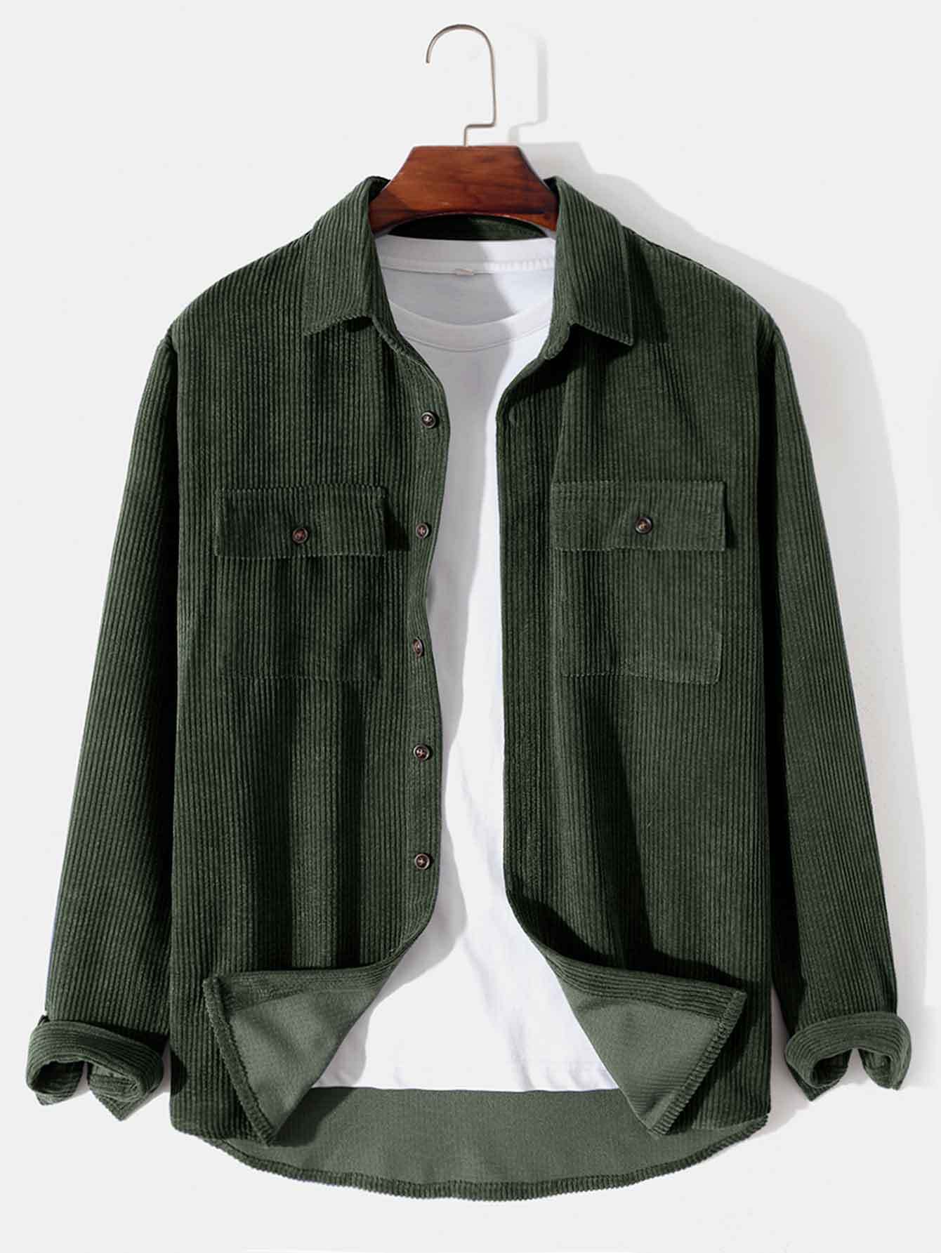 Long Sleeved Corduroy Button Up Shirt With Pockets-Mitchell Shoes