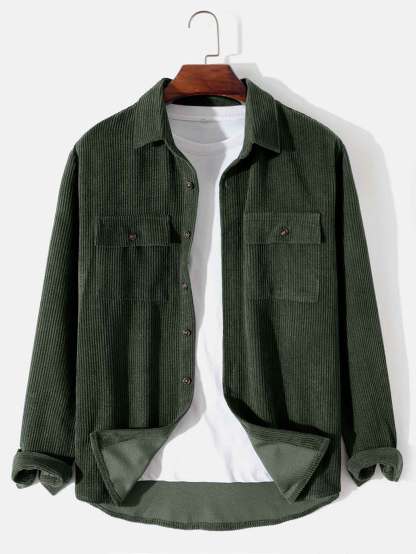 Long Sleeved Corduroy Button Up Shirt With Pockets-Mitchell Shoes