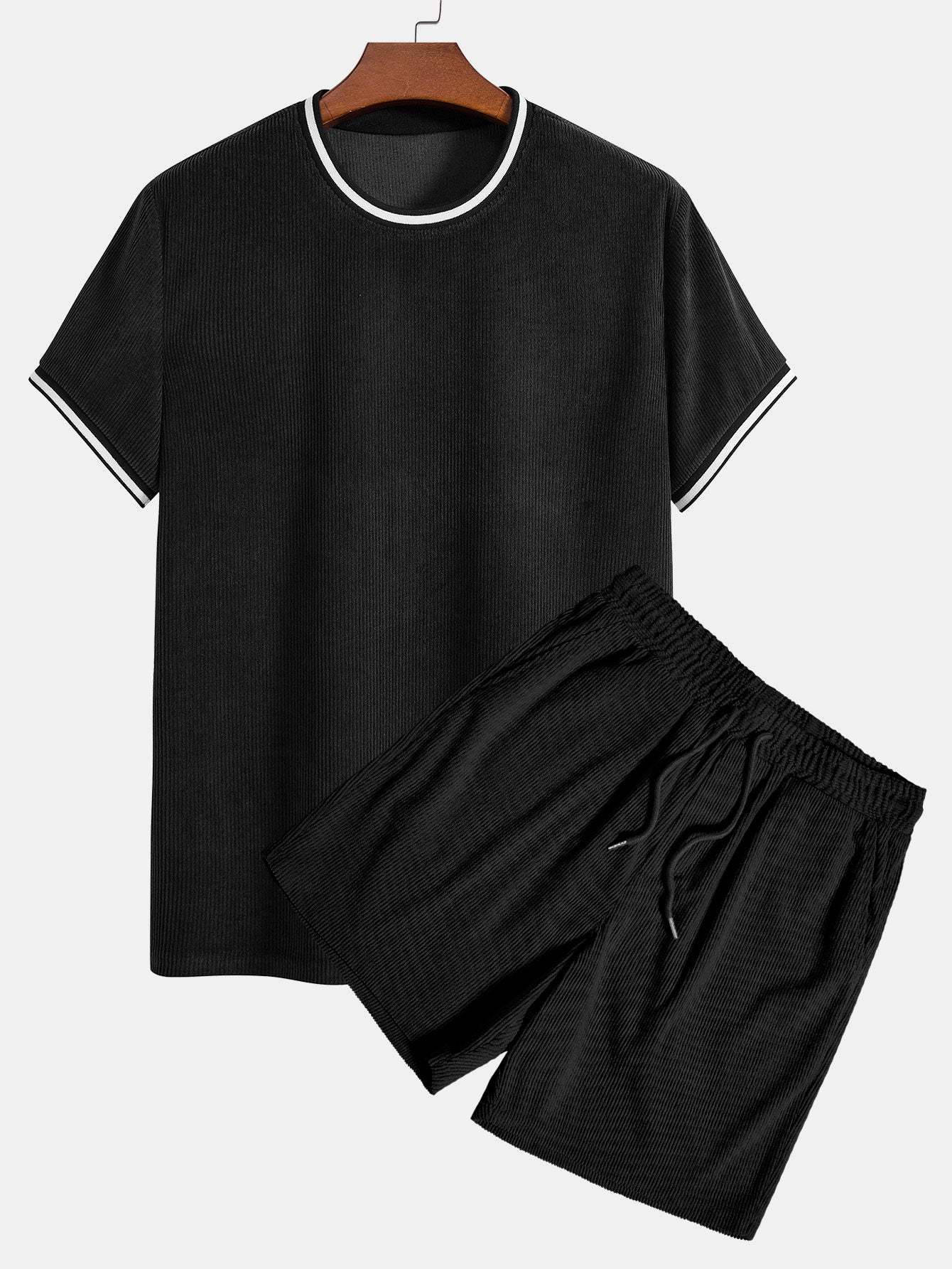 Short Sleeve Stretch Corduroy Ringer T-Shirt & Corduroy Shorts-Mitchell Shoes
