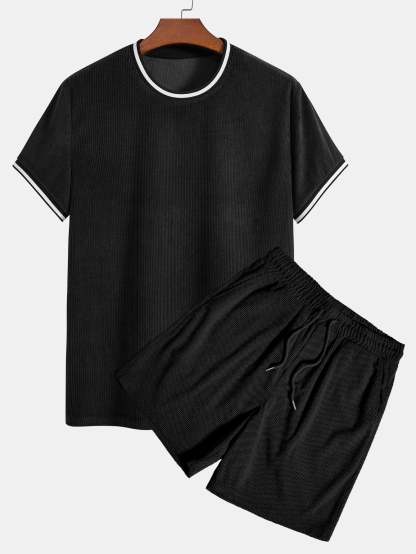 Short Sleeve Stretch Corduroy Ringer T-Shirt & Corduroy Shorts-Mitchell Shoes