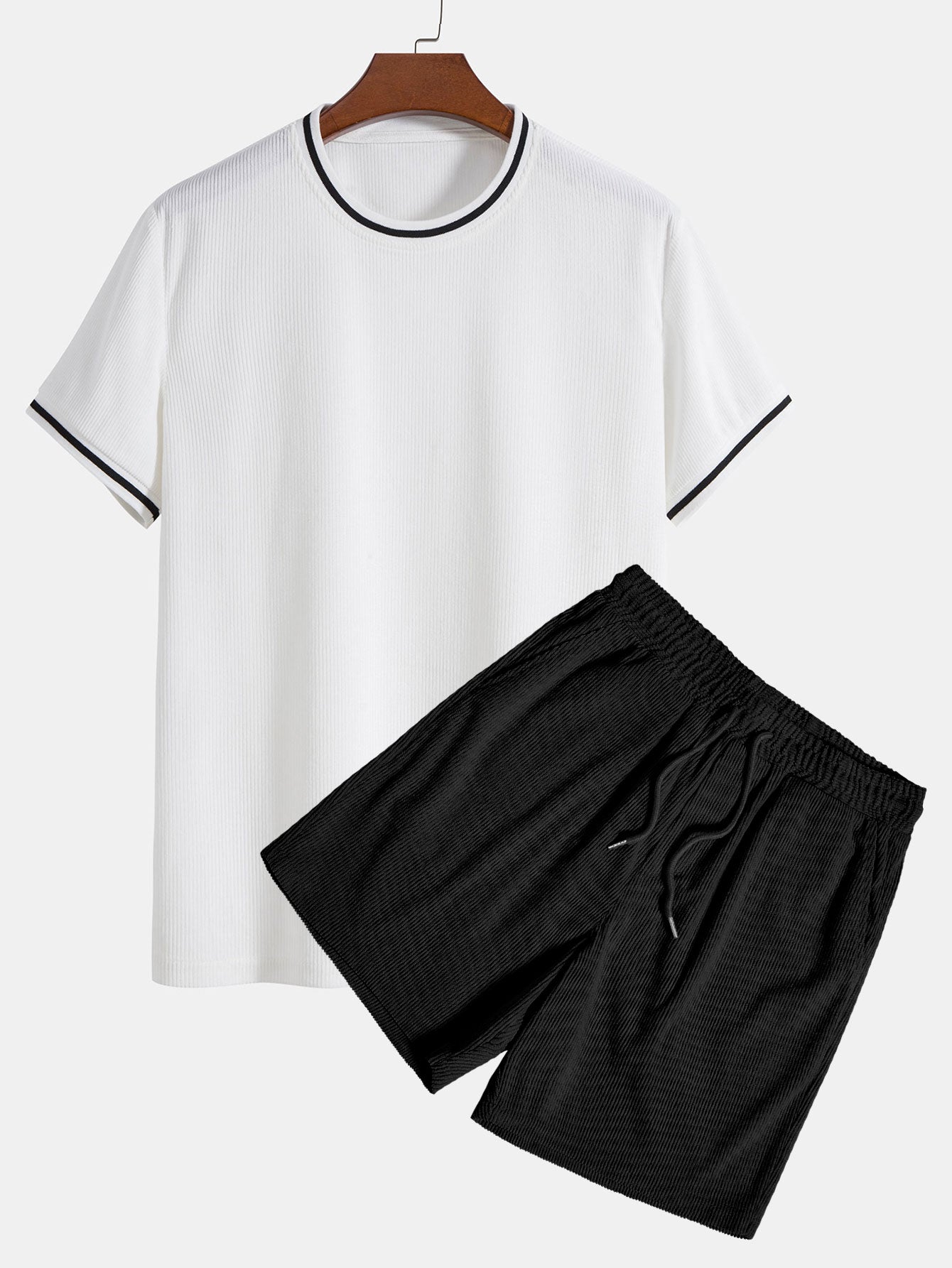 Short Sleeve Stretch Corduroy Ringer T-Shirt & Corduroy Shorts-Mitchell Shoes