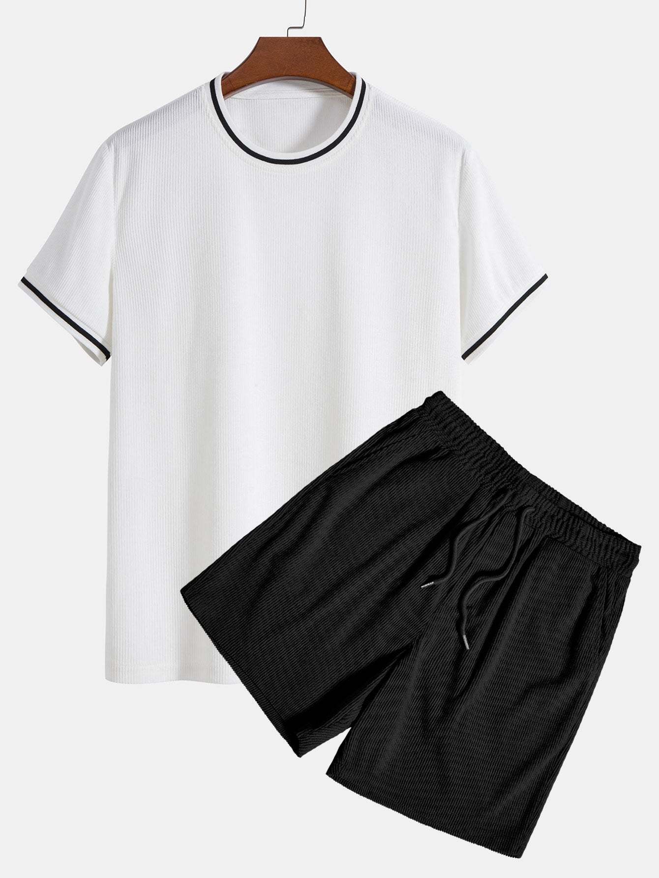 Short Sleeve Stretch Corduroy Ringer T-Shirt & Corduroy Shorts-Mitchell Shoes