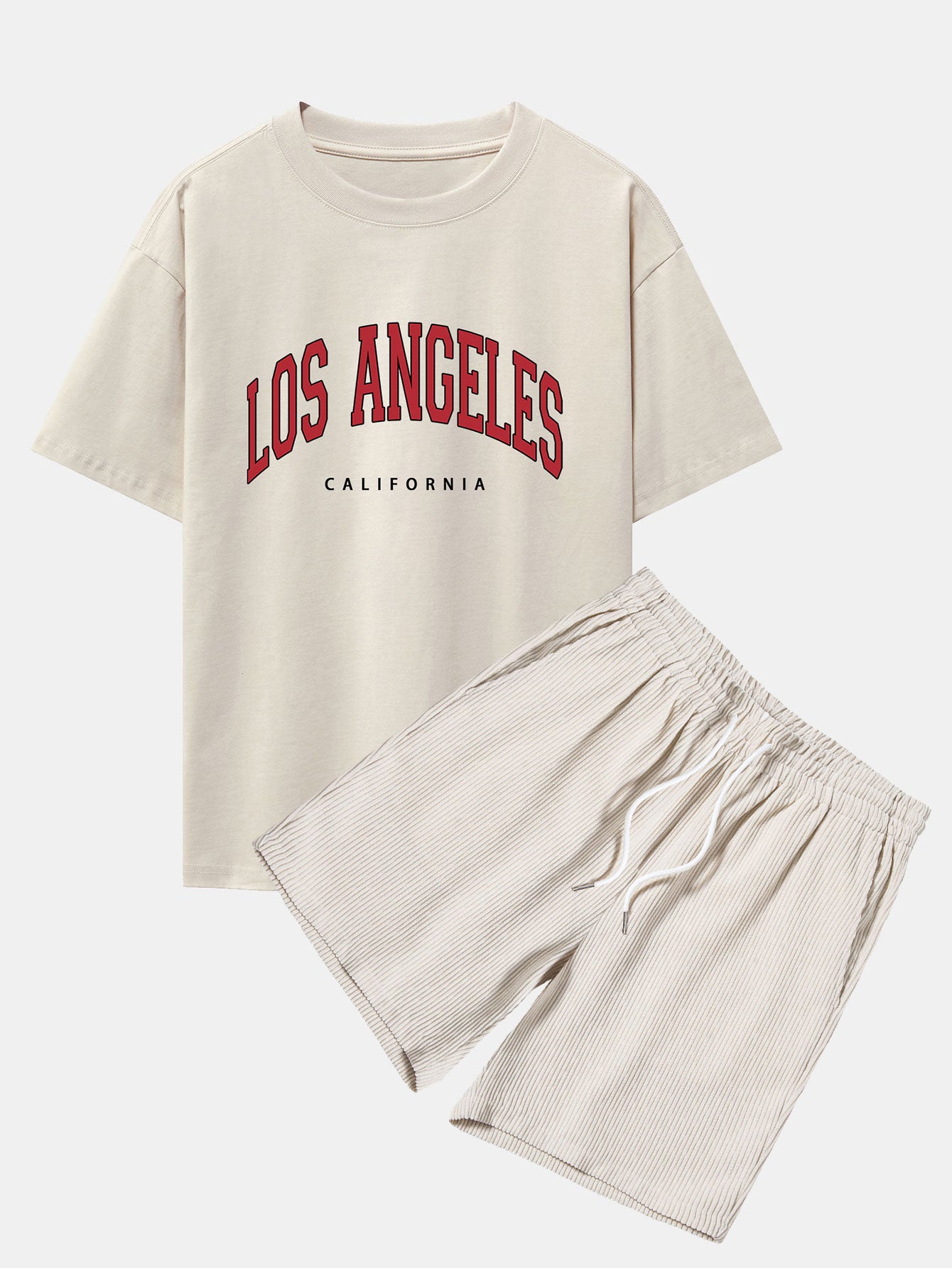 Los Angeles Print Drop Shoulder Oversize T-Shirt & Corduroy Shorts-Mitchell Shoes
