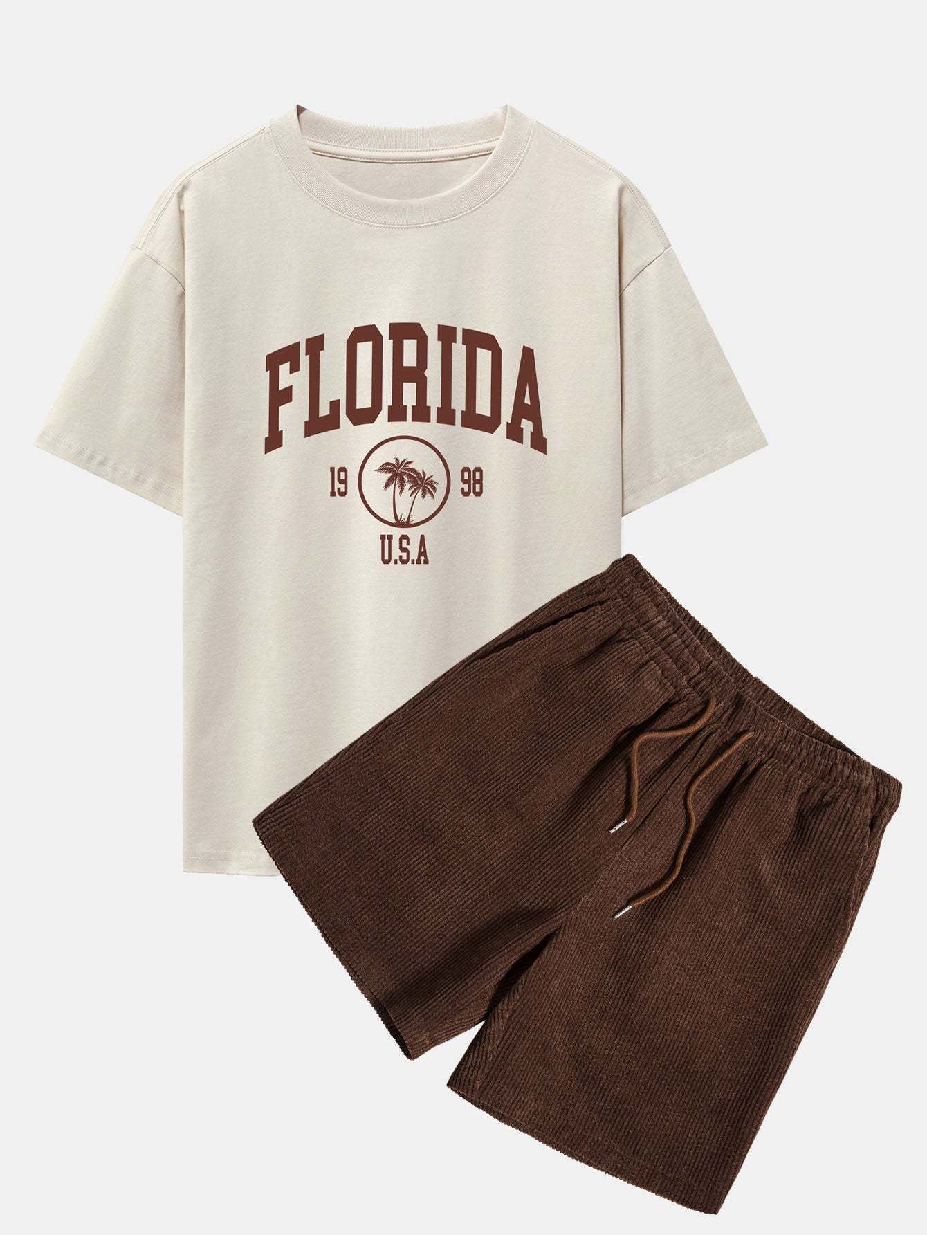 Florida Palm Tree Print Heavy Weight Oversize T-Shirt & Corduroy Shorts-Mitchell Shoes
