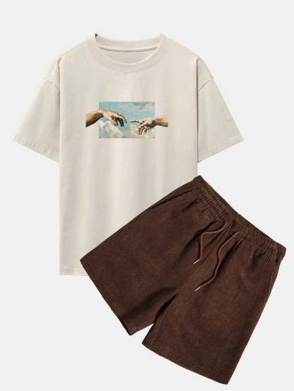 Create Adam Print Heavy Weight Oversize T-Shirt & Corduroy Shorts-Mitchell Shoes