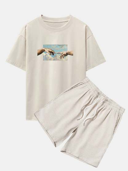 Create Adam Print Heavy Weight Oversize T-Shirt & Corduroy Shorts-Mitchell Shoes