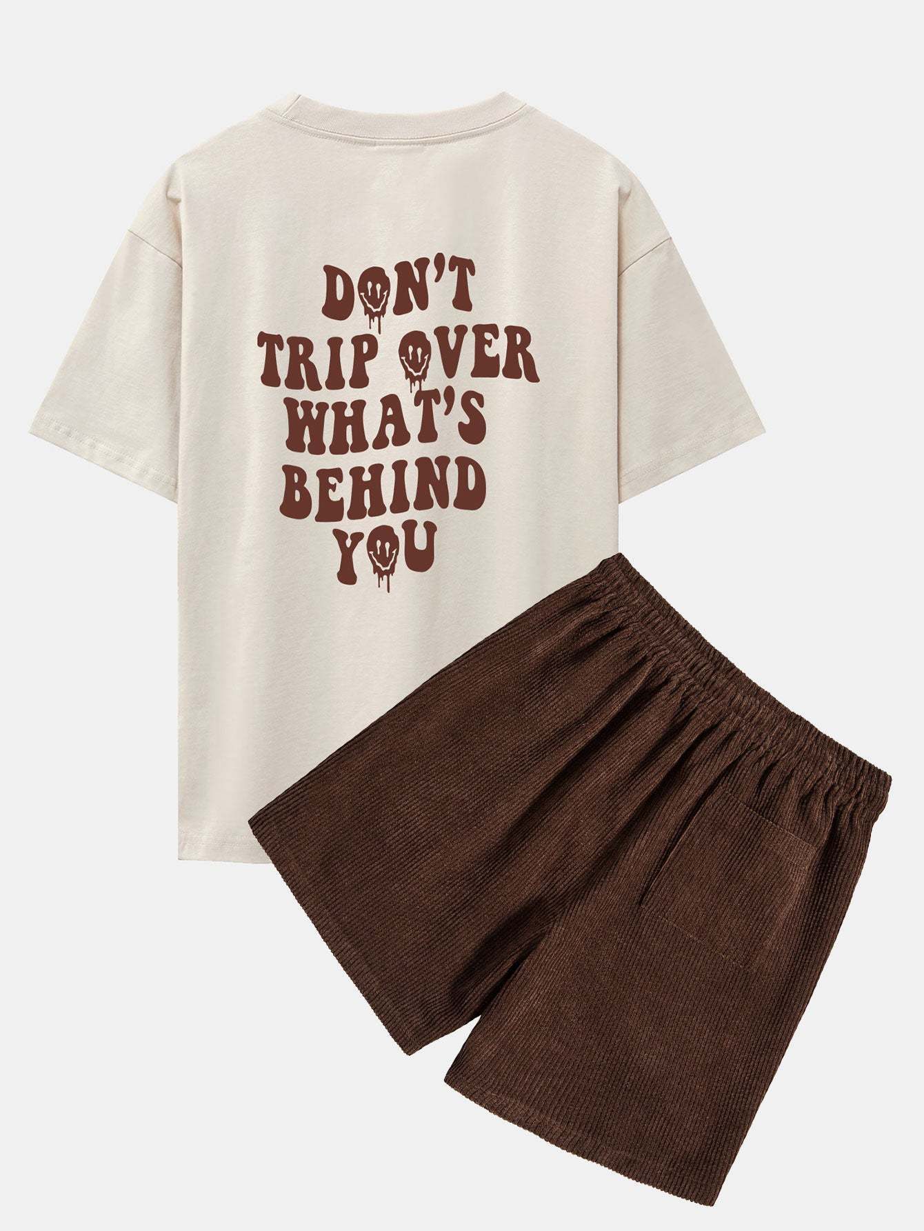 Slogan Back Print Oversize T-Shirt & Corduroy Shorts-Mitchell Shoes