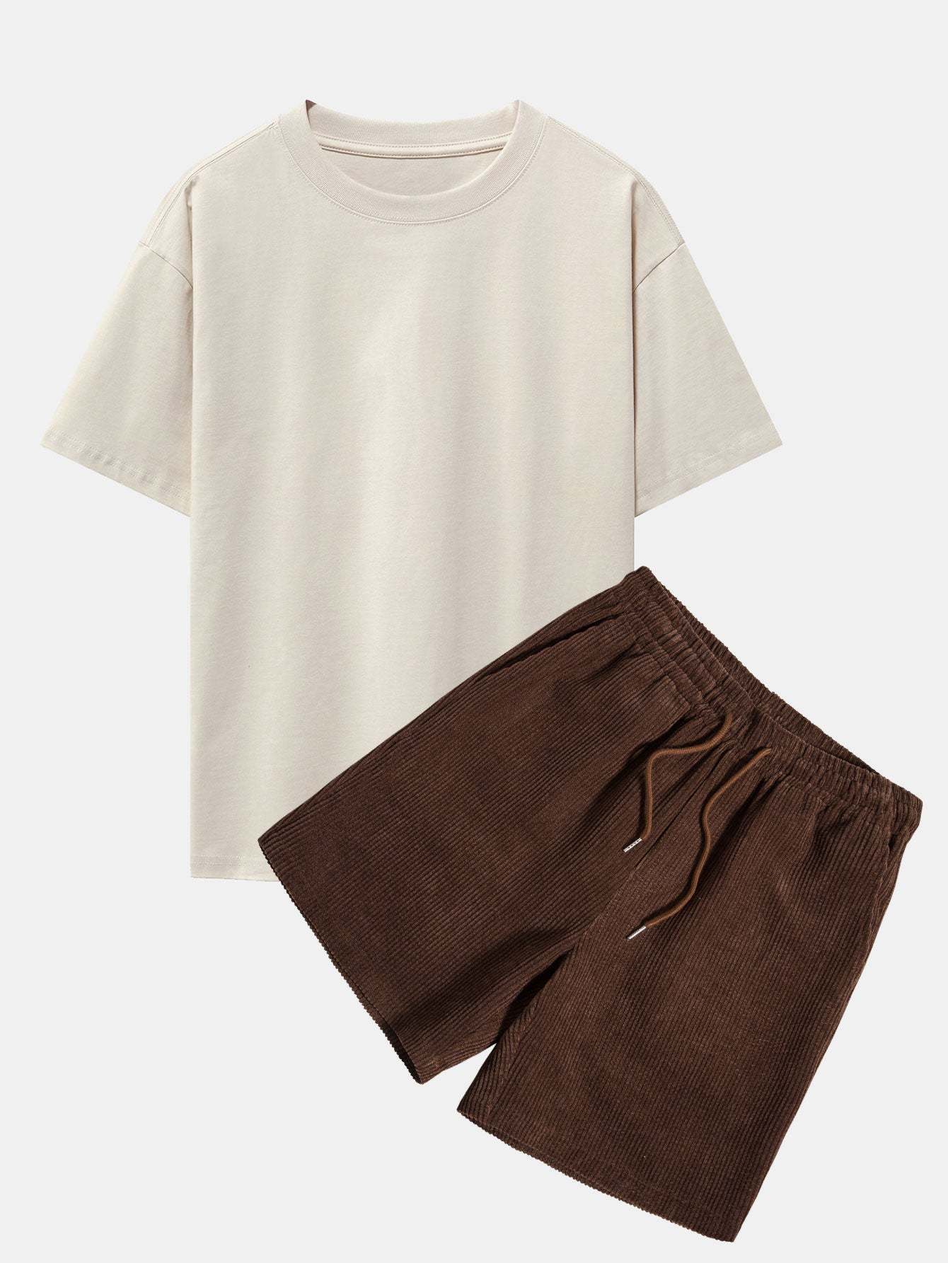 Slogan Back Print Oversize T-Shirt & Corduroy Shorts-Mitchell Shoes