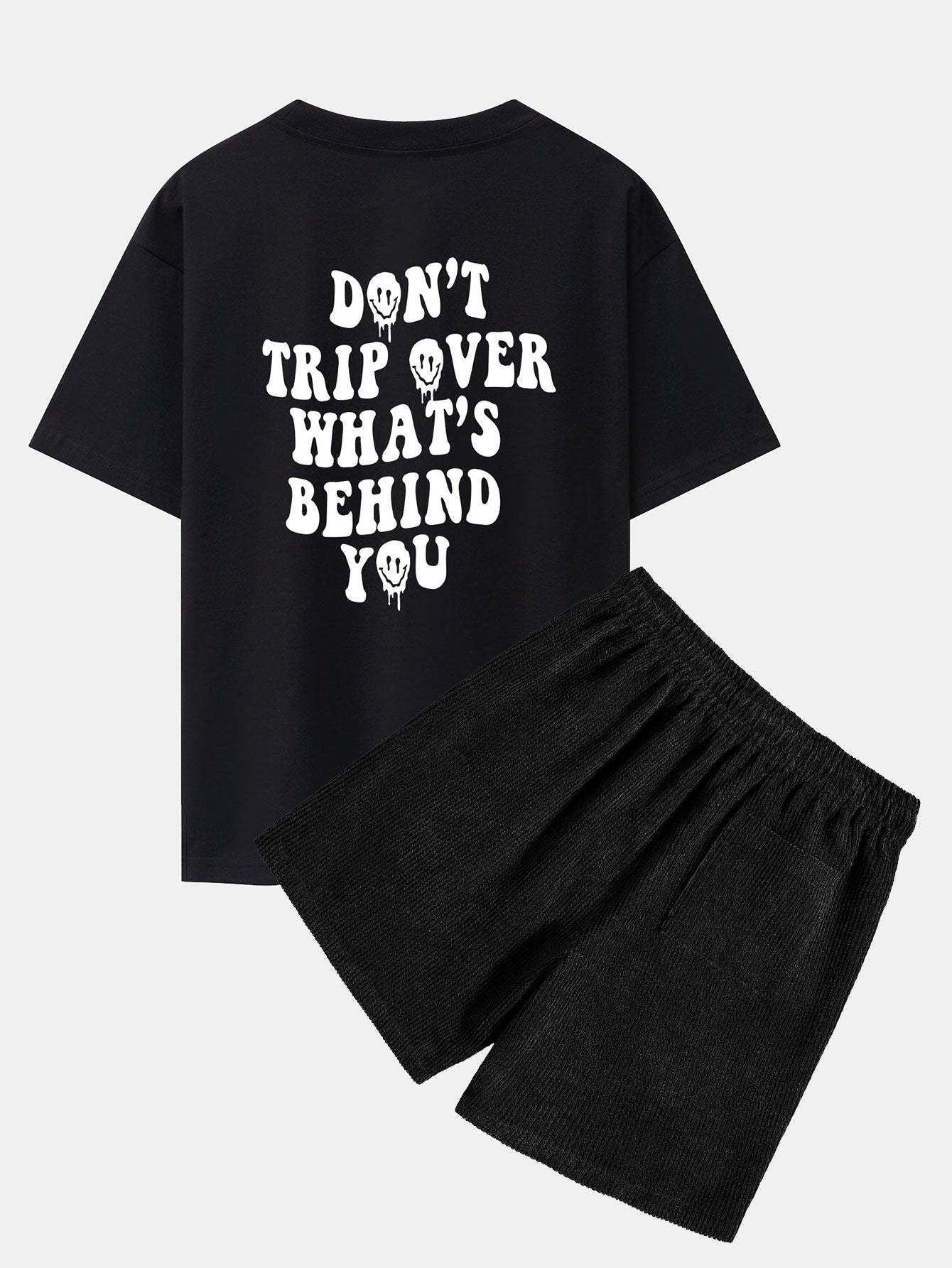Slogan Back Print Oversize T-Shirt & Corduroy Shorts-Mitchell Shoes