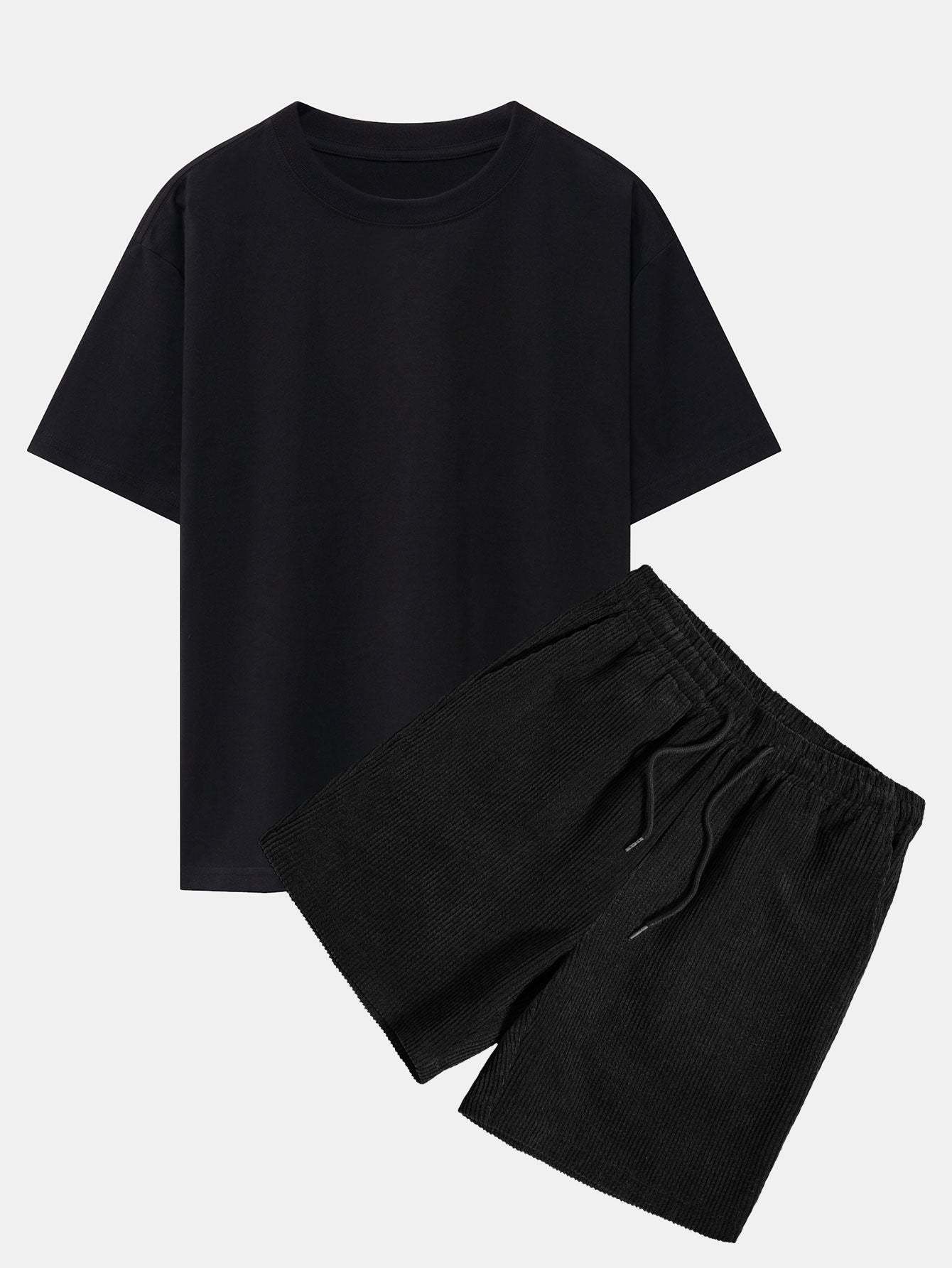 Slogan Back Print Oversize T-Shirt & Corduroy Shorts-Mitchell Shoes