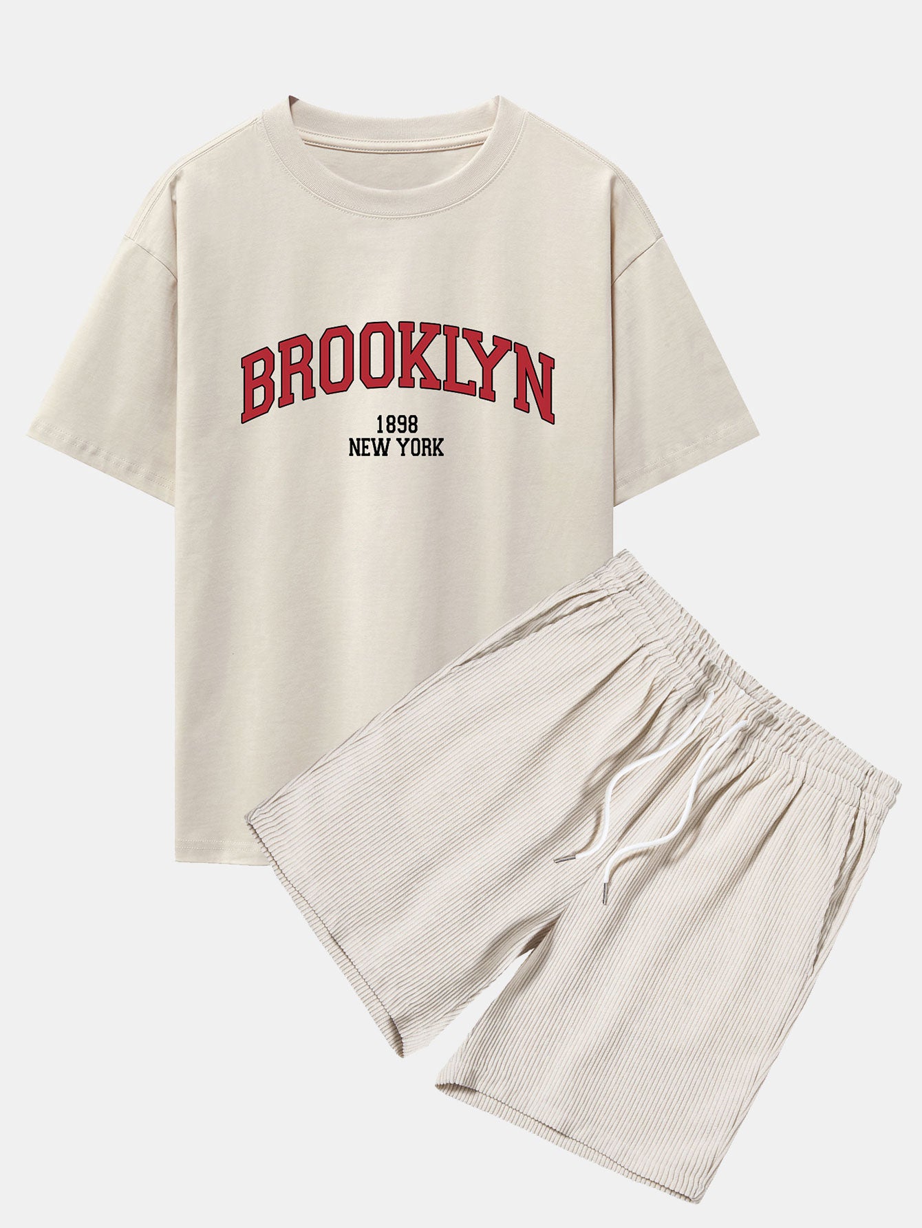 Brooklyn Print Drop Shoulder Oversize T-Shirt & Corduroy Shorts-Mitchell Shoes