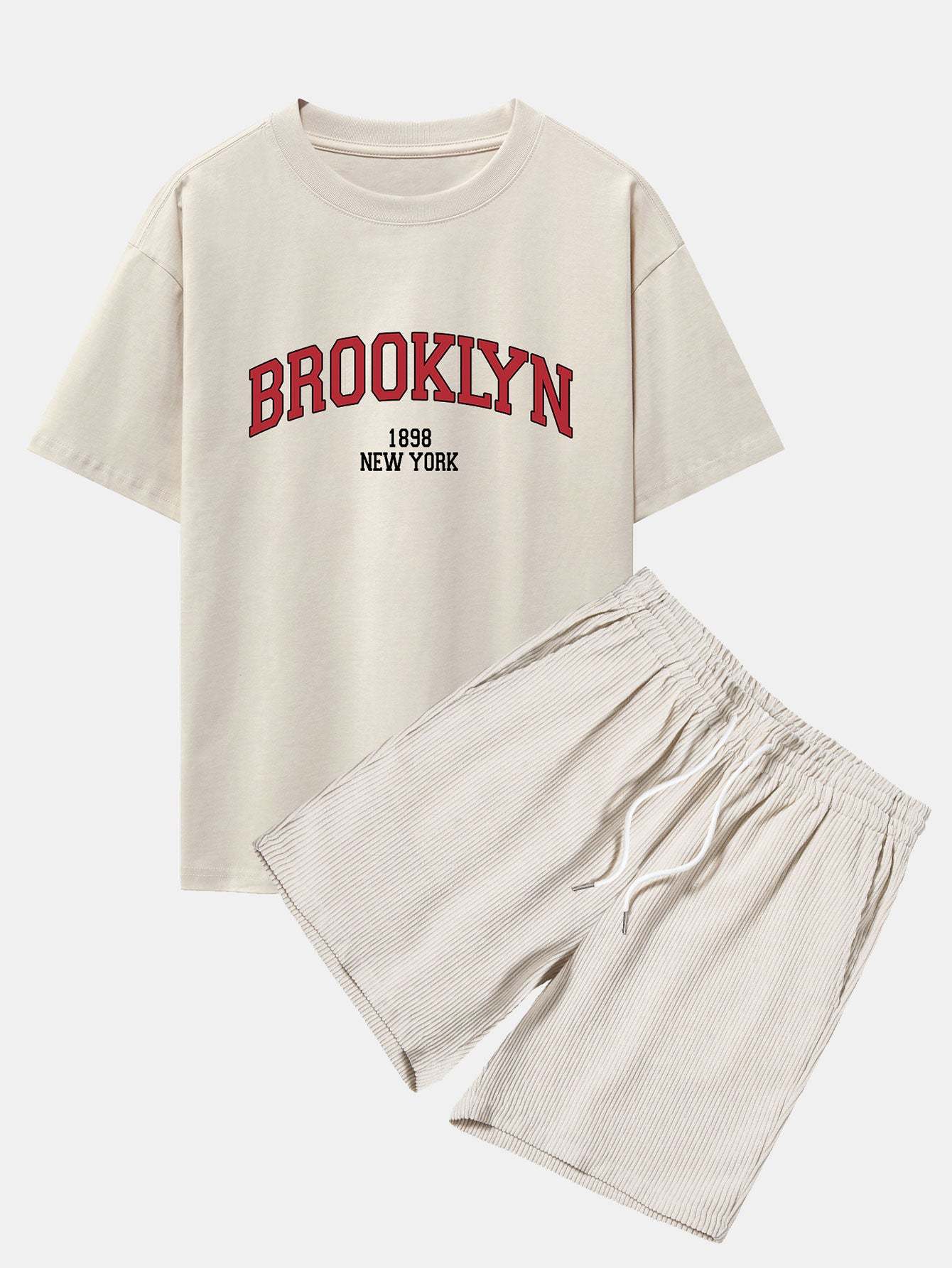 Brooklyn Print Drop Shoulder Oversize T-Shirt & Corduroy Shorts-Mitchell Shoes