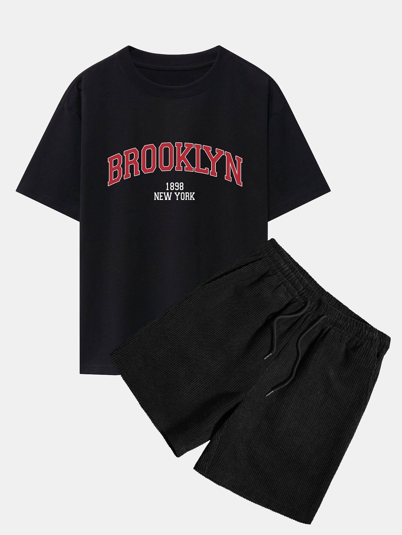 Brooklyn Print Drop Shoulder Oversize T-Shirt & Corduroy Shorts-Mitchell Shoes