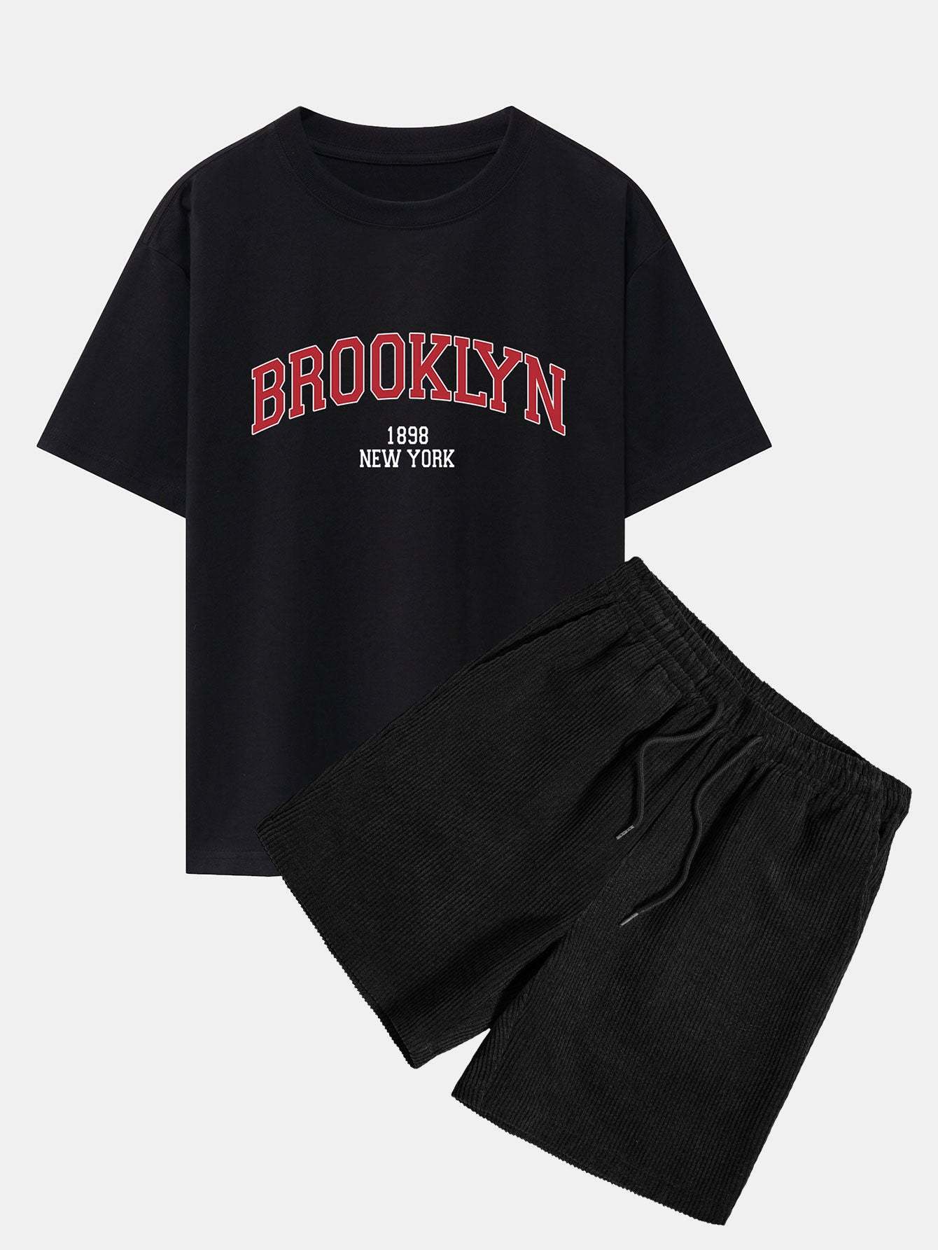 Brooklyn Print Drop Shoulder Oversize T-Shirt & Corduroy Shorts-Mitchell Shoes
