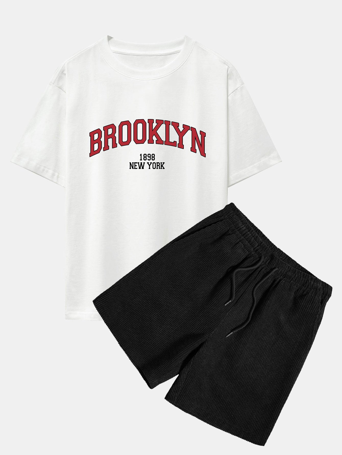 Brooklyn Print Drop Shoulder Oversize T-Shirt & Corduroy Shorts-Mitchell Shoes