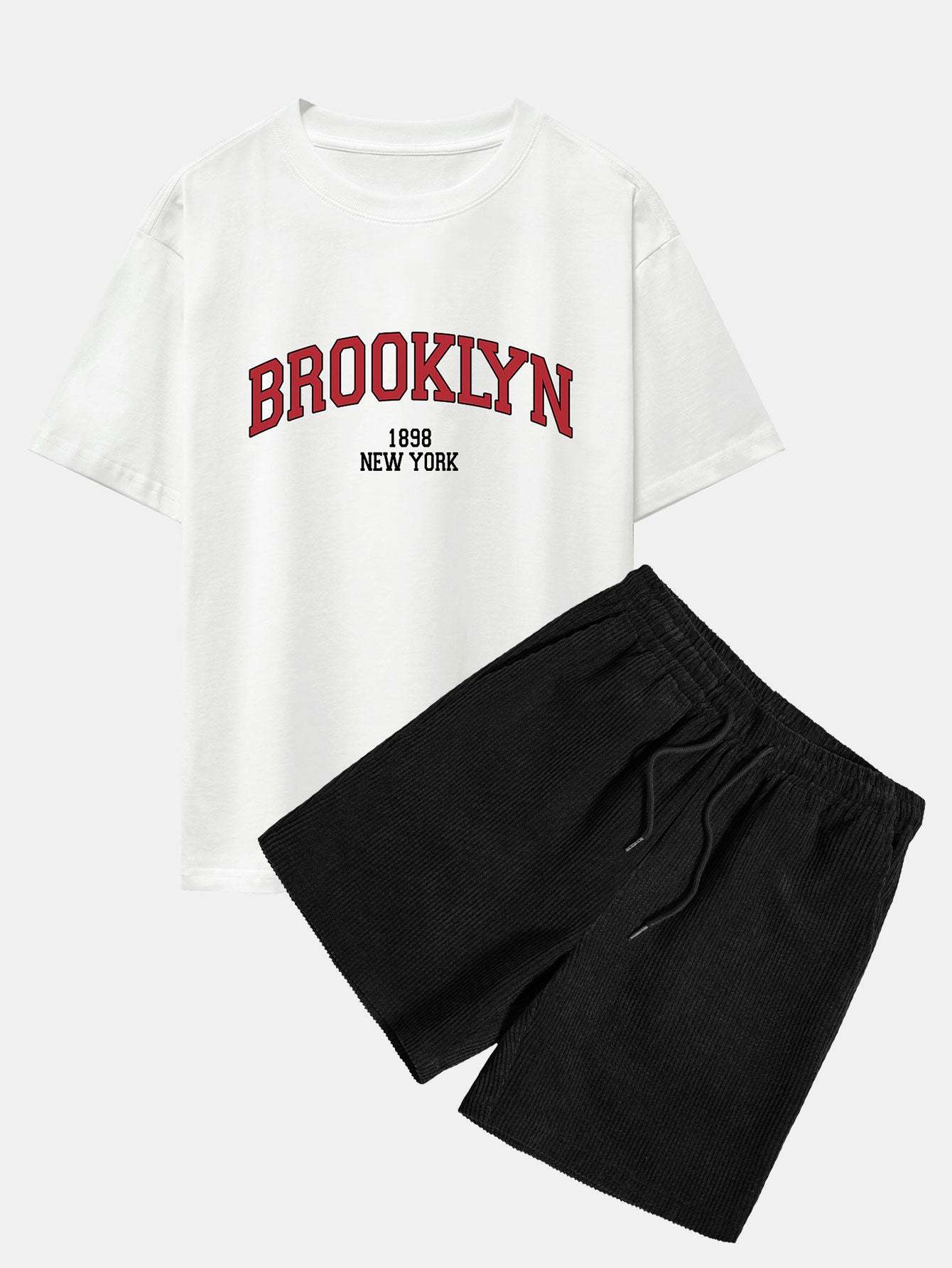Brooklyn Print Drop Shoulder Oversize T-Shirt & Corduroy Shorts-Mitchell Shoes