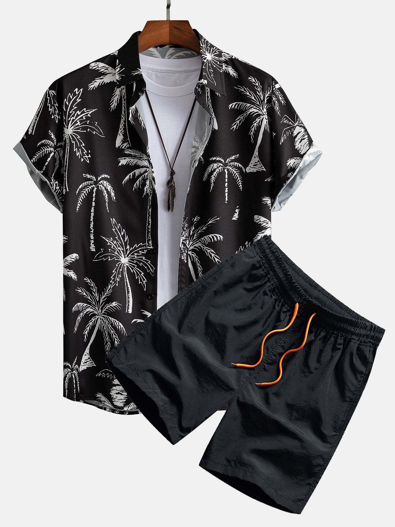 Palm Tree Print Button Up Shirt & Swim Shorts-Mitchell Shoes
