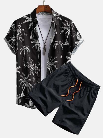 Palm Tree Print Button Up Shirt & Swim Shorts-Mitchell Shoes