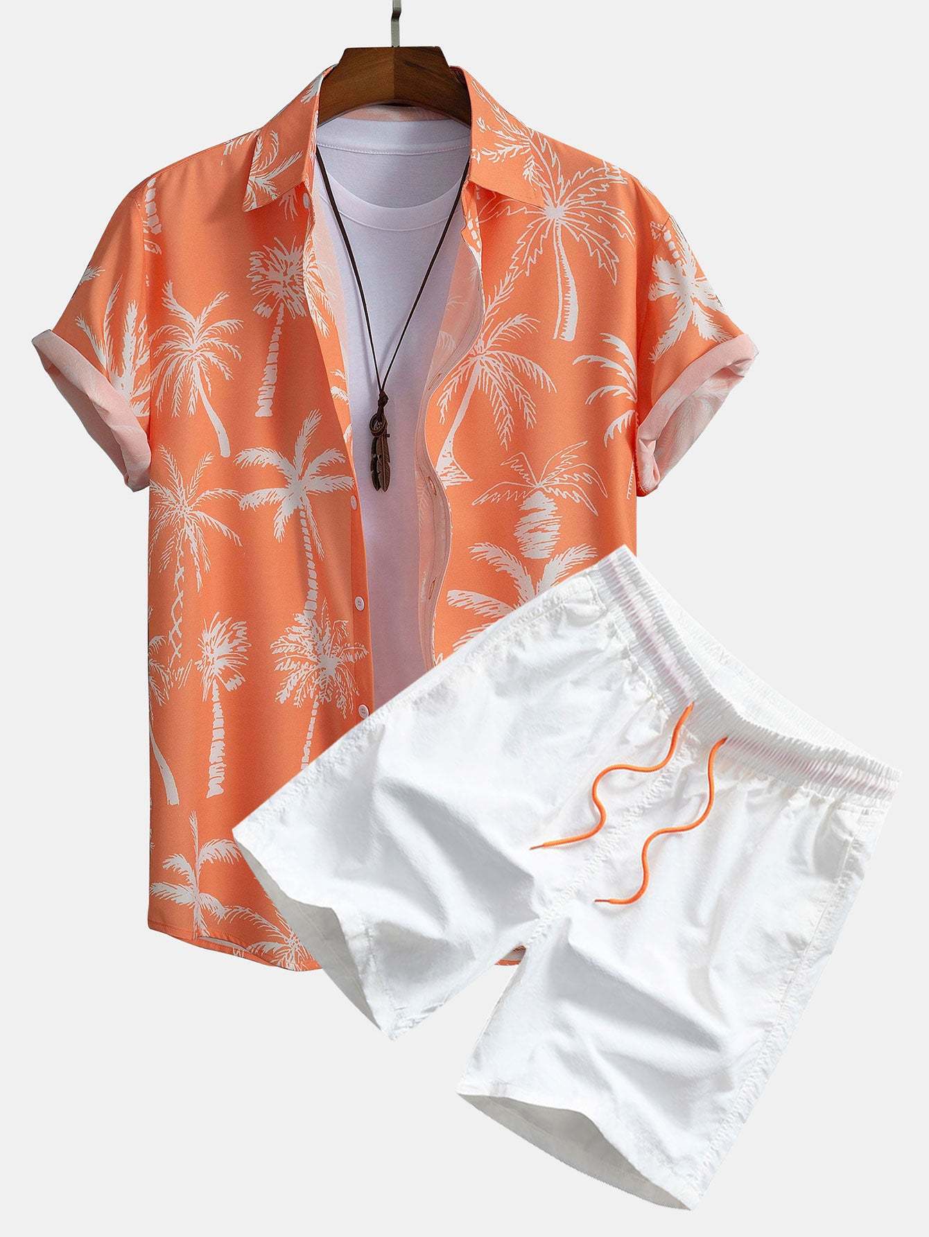 Palm Tree Print Button Up Shirt & Swim Shorts-Mitchell Shoes
