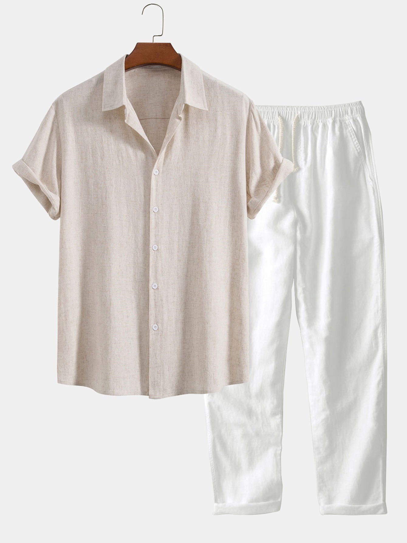 Linen Rayon Blend Button Up Shirt & Straight Leg Linen Pants-Mitchell Shoes