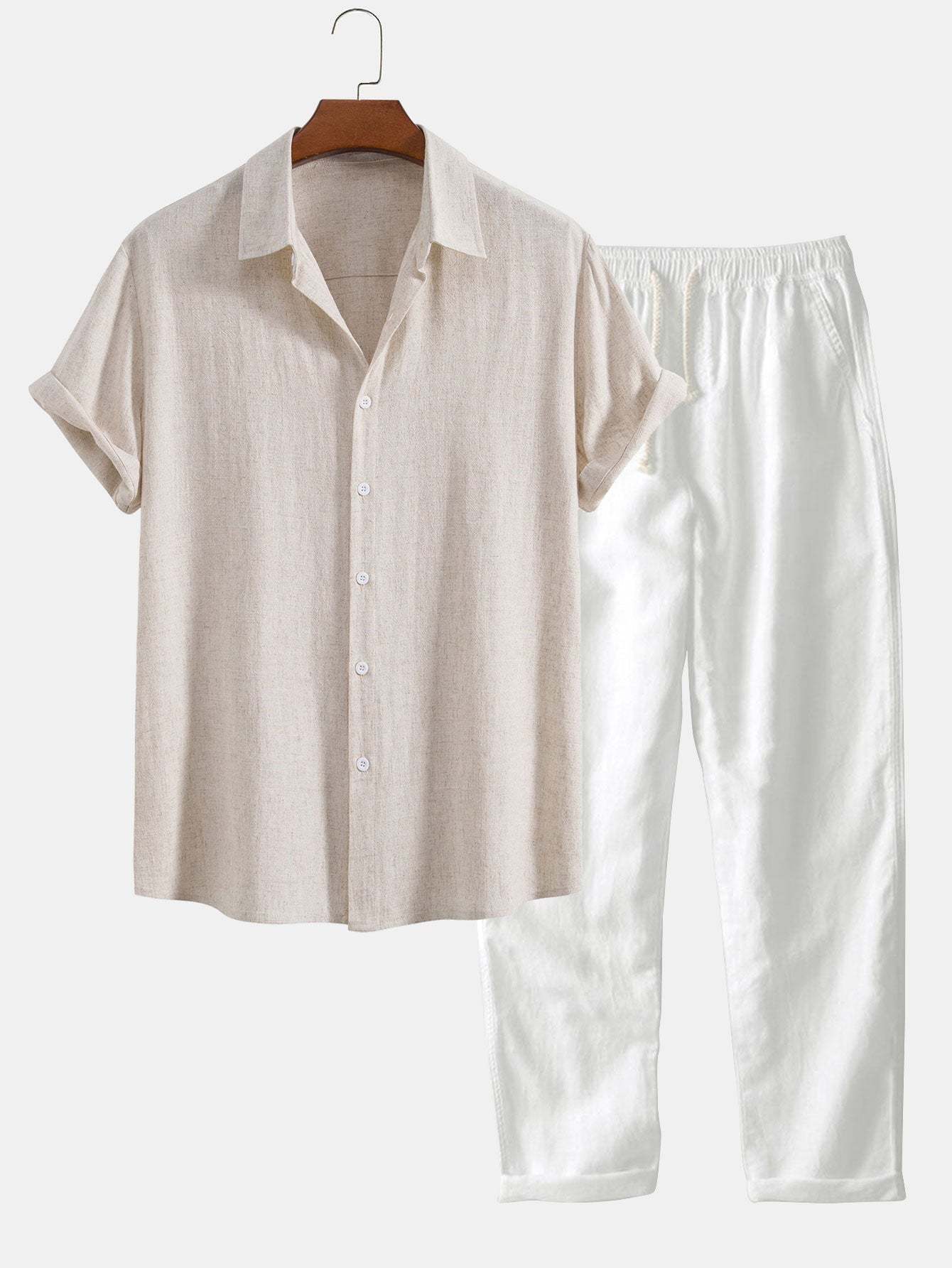 Linen Rayon Blend Button Up Shirt & Straight Leg Linen Pants-Mitchell Shoes