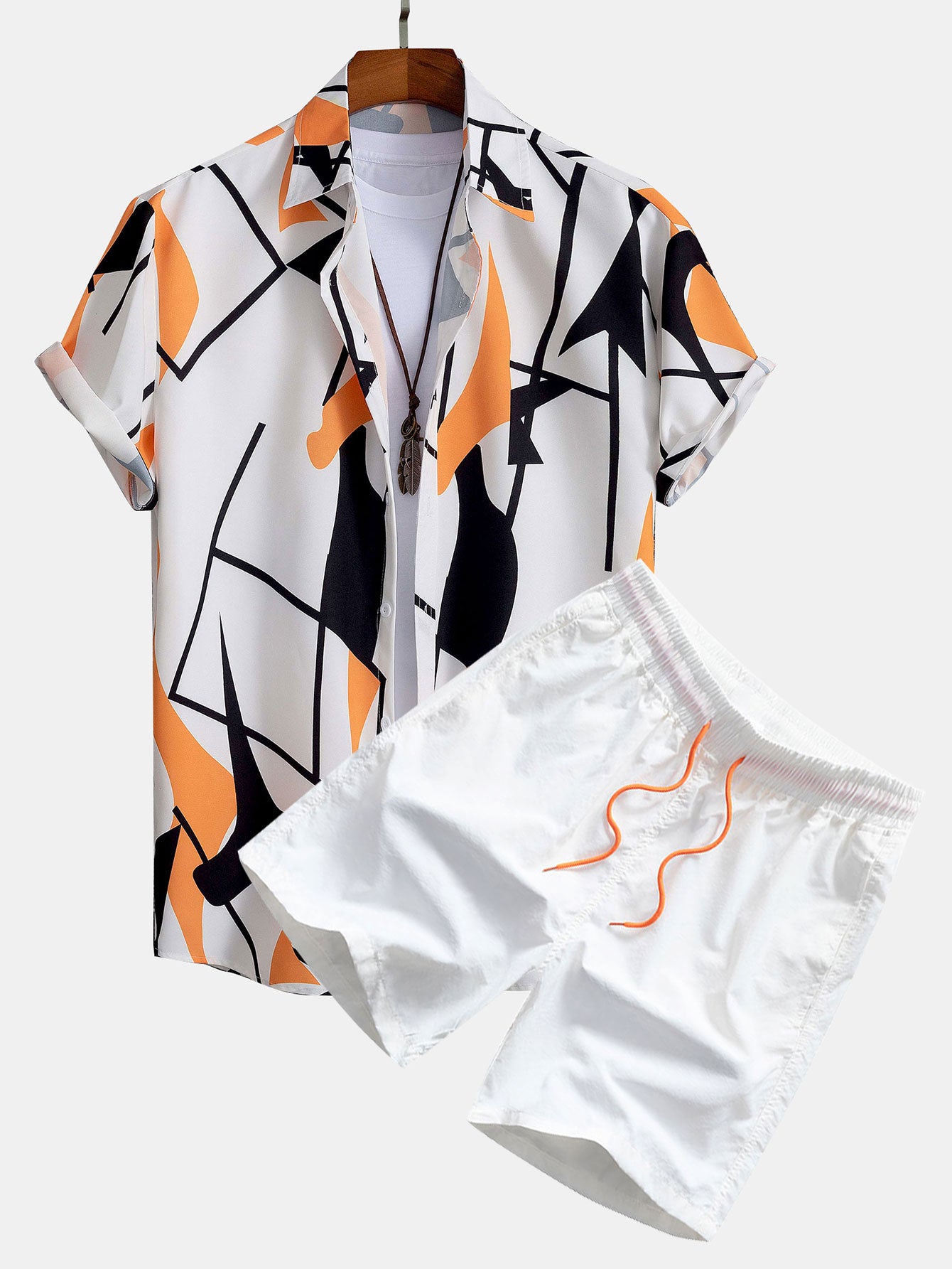Color Block Abstract Print Button Up Shirt & Swim Shorts-Mitchell Shoes