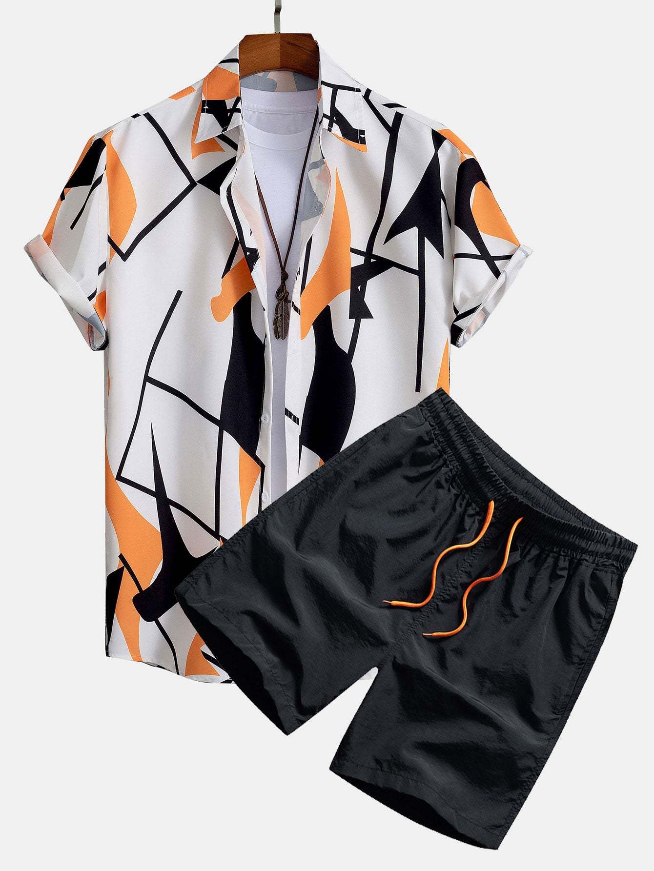 Color Block Abstract Print Button Up Shirt & Swim Shorts-Mitchell Shoes