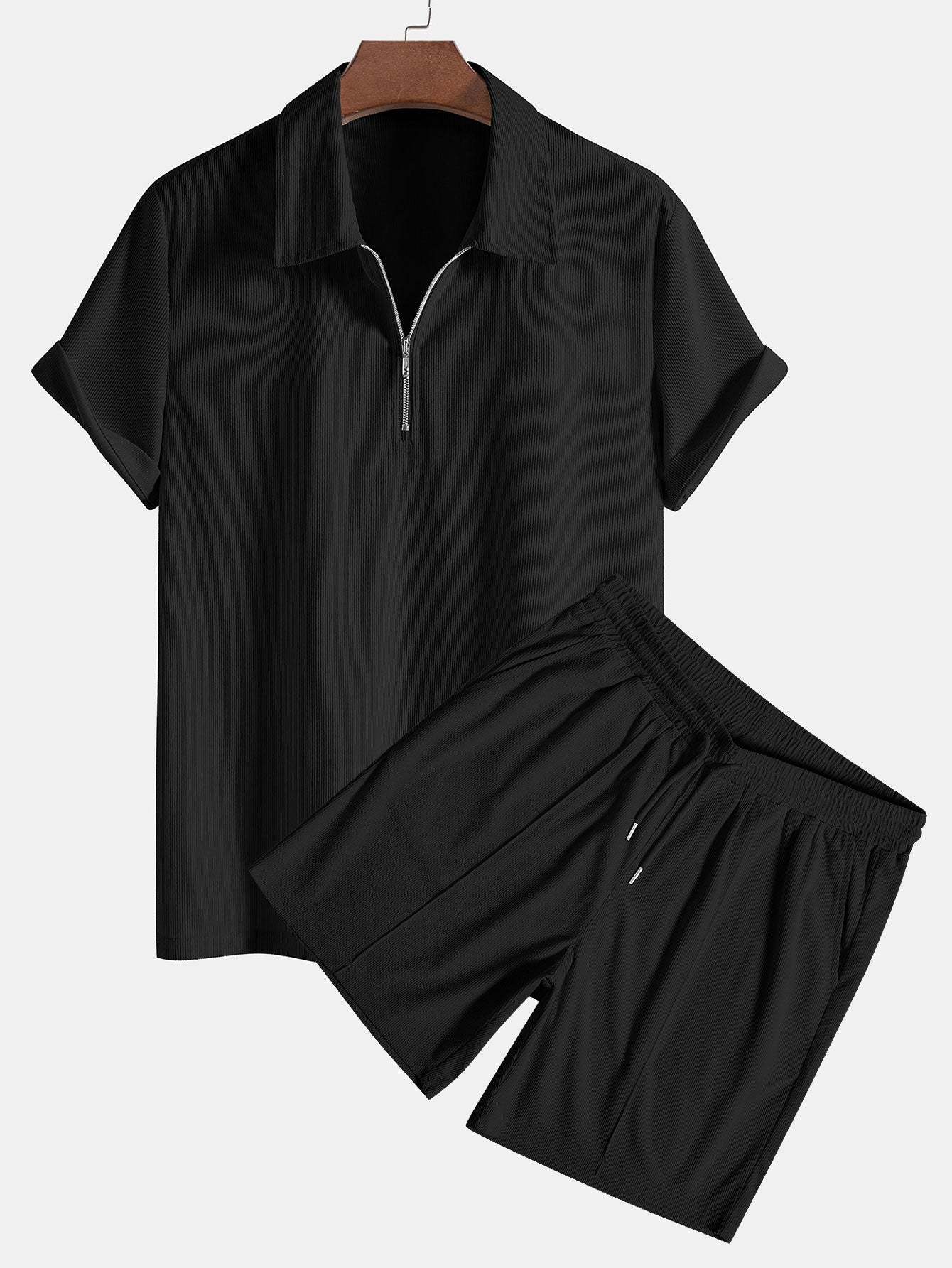 Stretch Corduroy Zip Polo Shirt & Corduroy Shorts-Mitchell Shoes