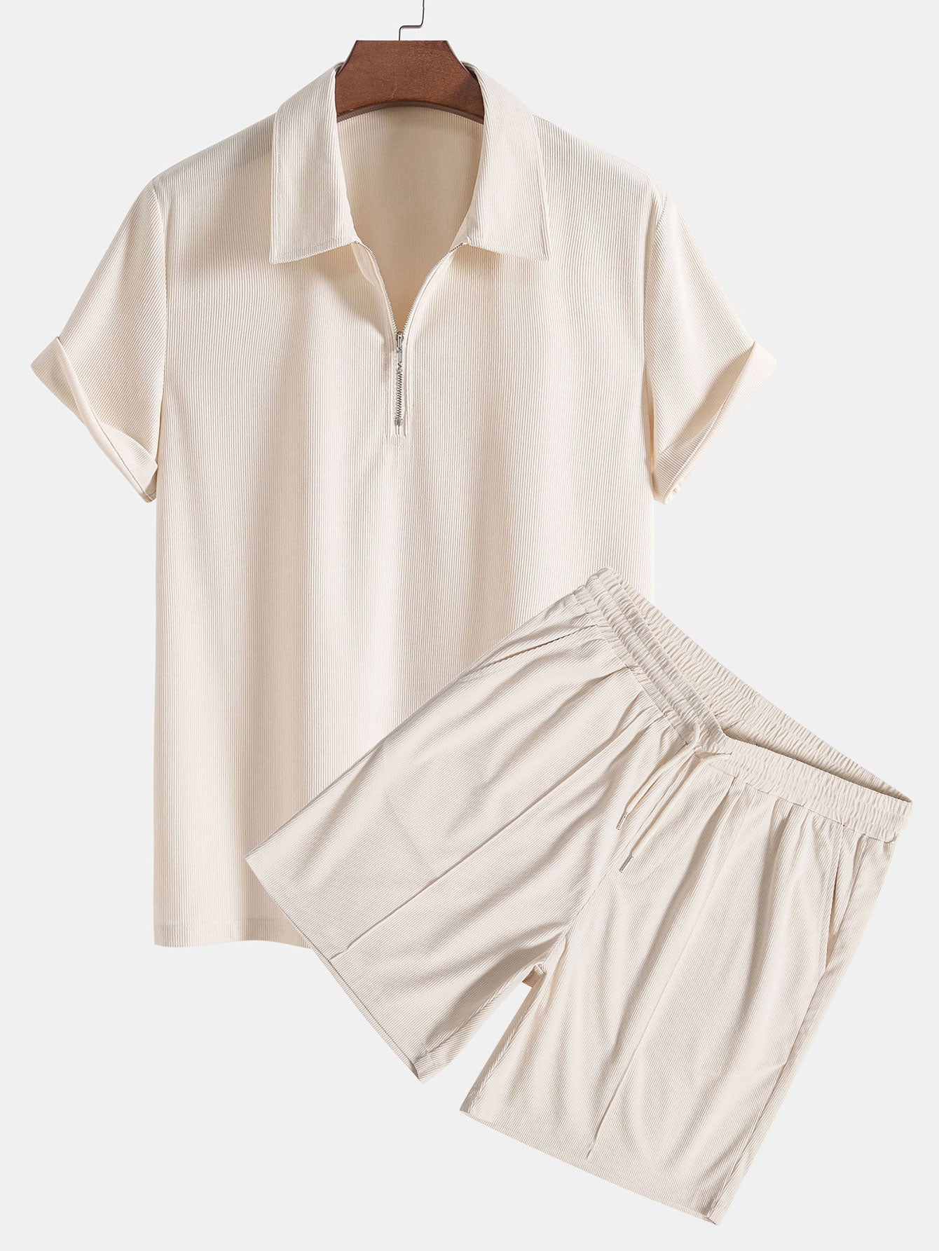 Stretch Corduroy Zip Polo Shirt & Corduroy Shorts-Mitchell Shoes