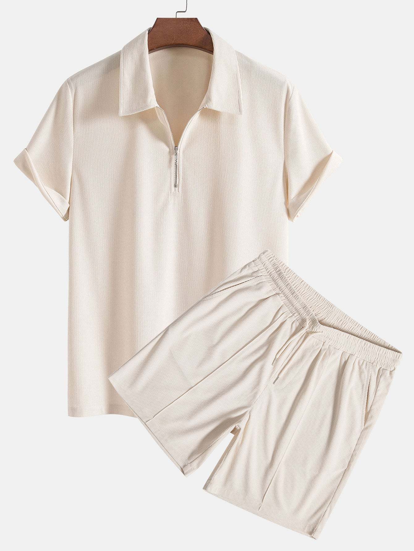 Stretch Corduroy Zip Polo Shirt & Corduroy Shorts-Mitchell Shoes