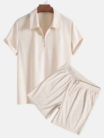 Stretch Corduroy Zip Polo Shirt & Corduroy Shorts-Mitchell Shoes