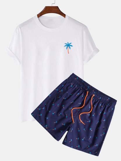 Palm Tree Print T-Shirt & Swim Shorts-Mitchell Shoes
