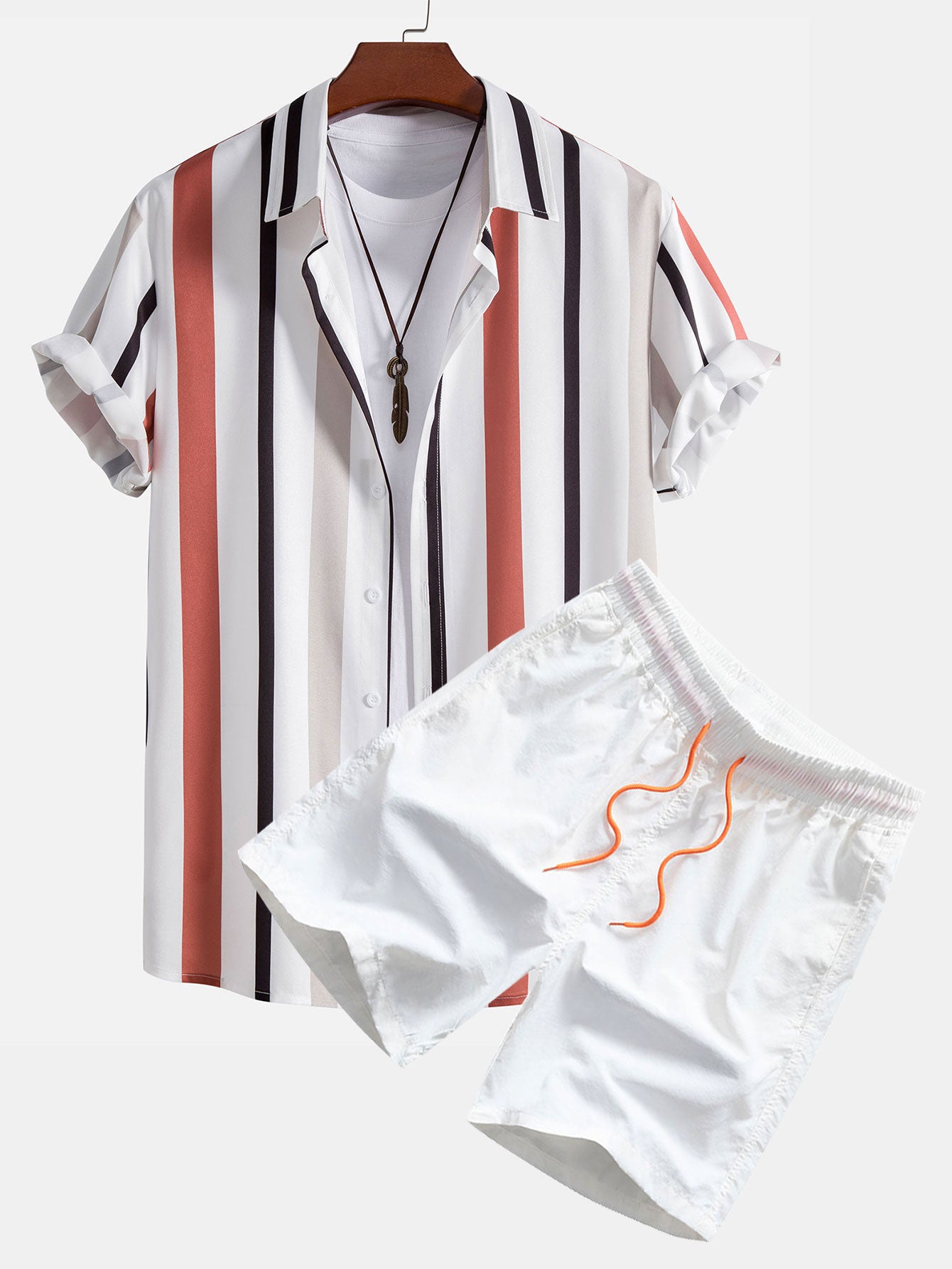 Striped Button Up Shirt & Swim Shorts-Mitchell Shoes