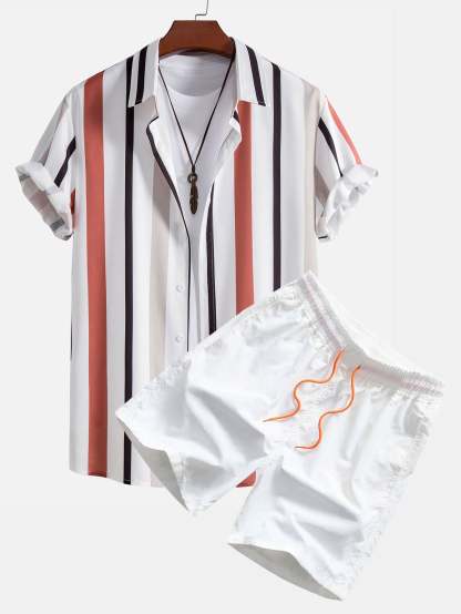 Striped Button Up Shirt & Swim Shorts-Mitchell Shoes