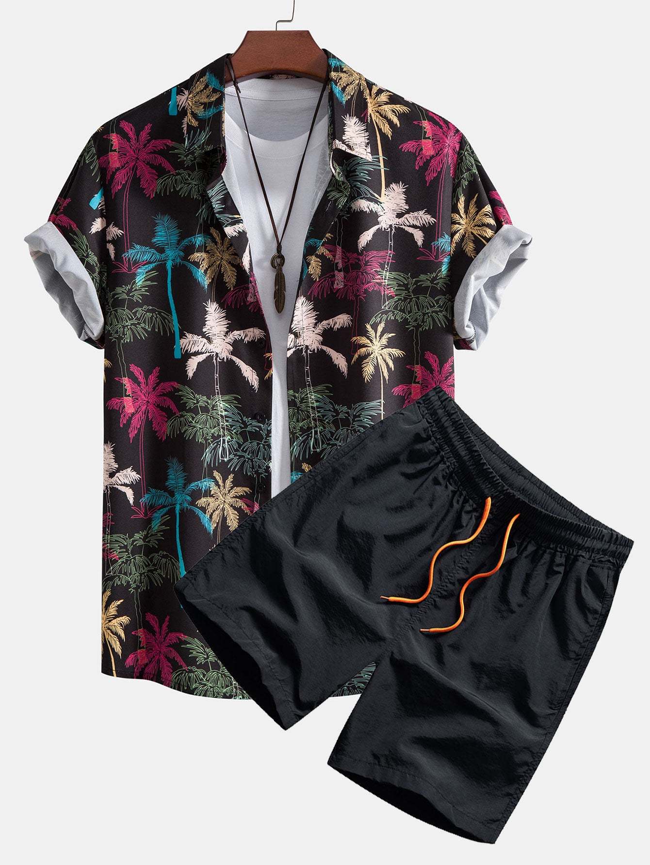 Palm Tree Print Button Up Shirt & Swim Shorts-Mitchell Shoes
