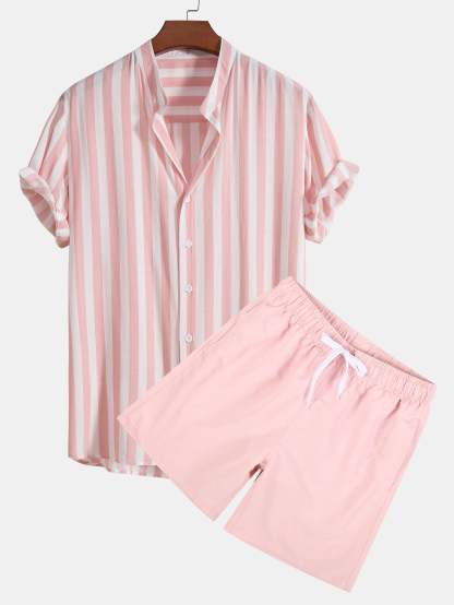 Striped Stand Collar Shirt & Swim Shorts-Mitchell Shoes