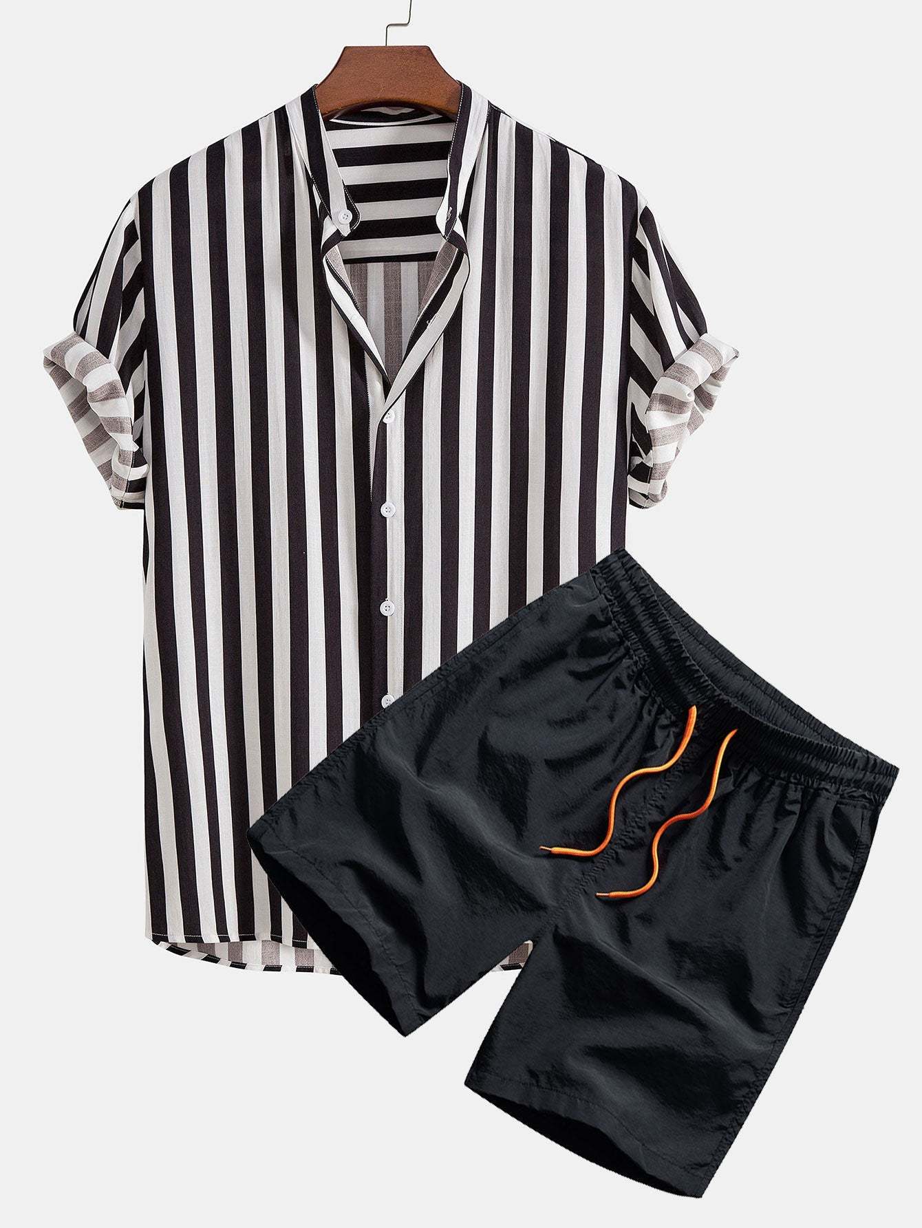 Striped Stand Collar Shirt & Swim Shorts-Mitchell Shoes