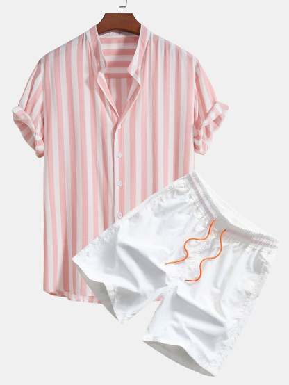 Striped Stand Collar Shirt & Swim Shorts-Mitchell Shoes