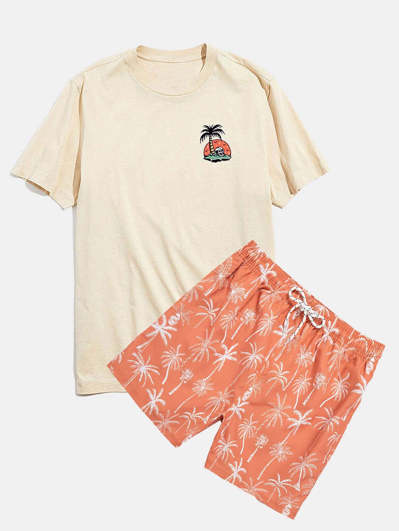 Skeleton On Vacation Graphic T-Shirts & Palm Tree Print Swim Shorts-Mitchell Shoes