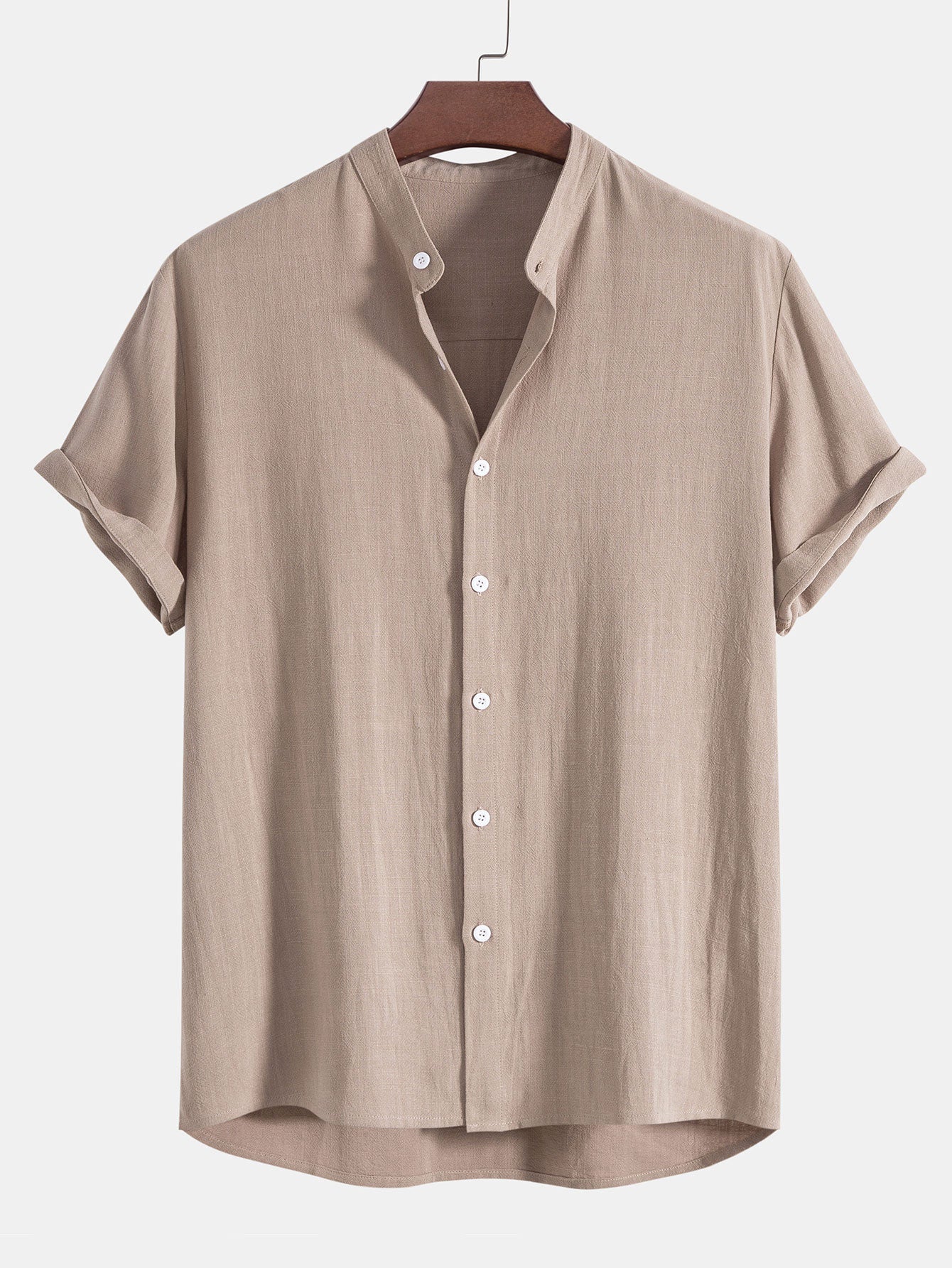 Linen And Rayon Blend Stand Collar Shirt & Shorts-Mitchell Shoes