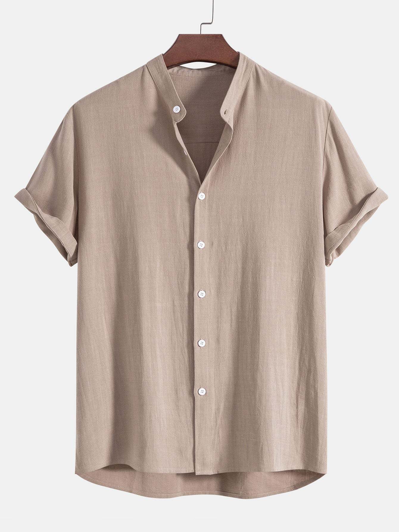 Linen And Rayon Blend Stand Collar Shirt & Shorts-Mitchell Shoes