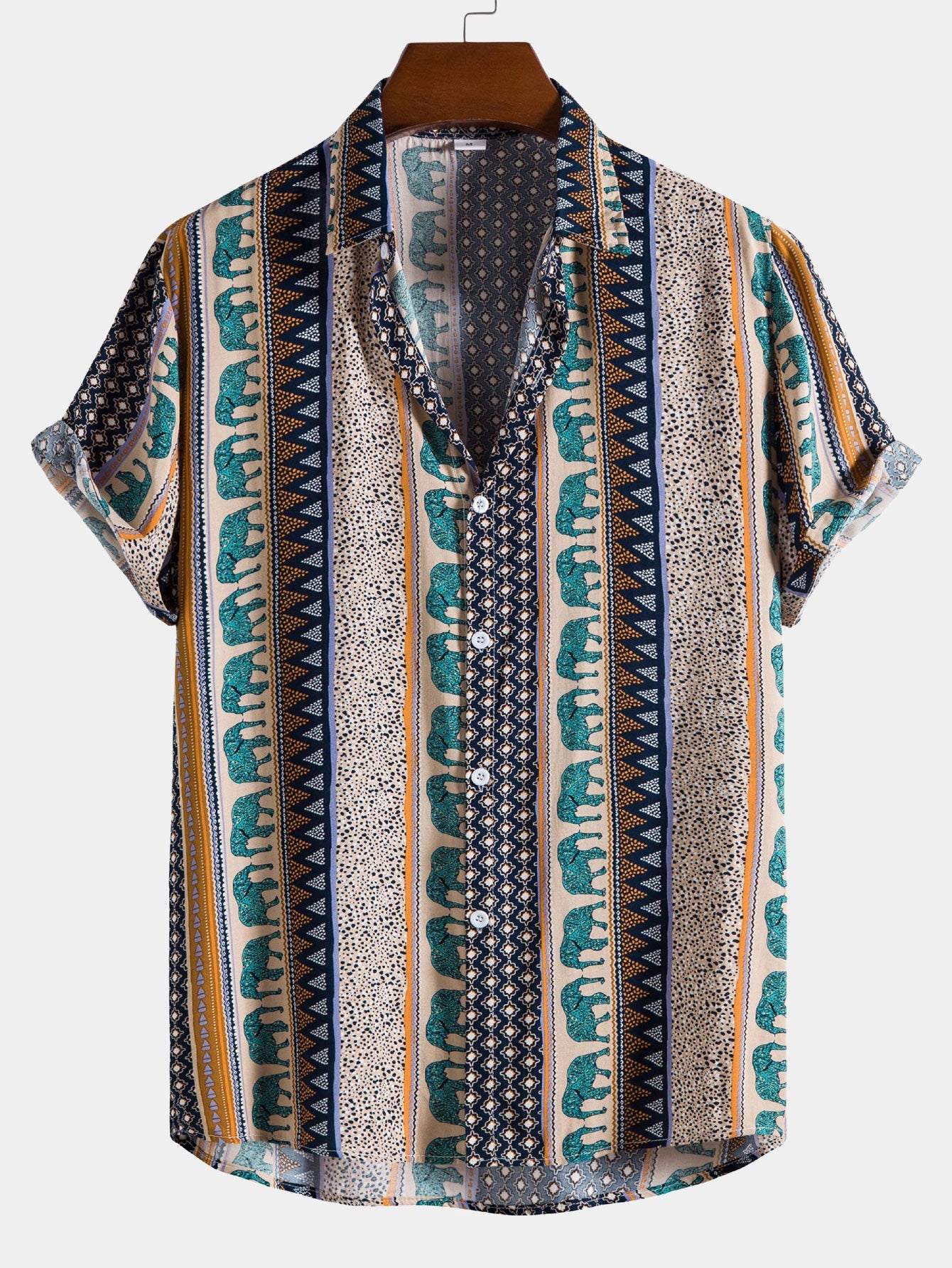 Elephant Geometric Print Shirt & Linen Cotton Blend Drawstring Shorts-Mitchell Shoes