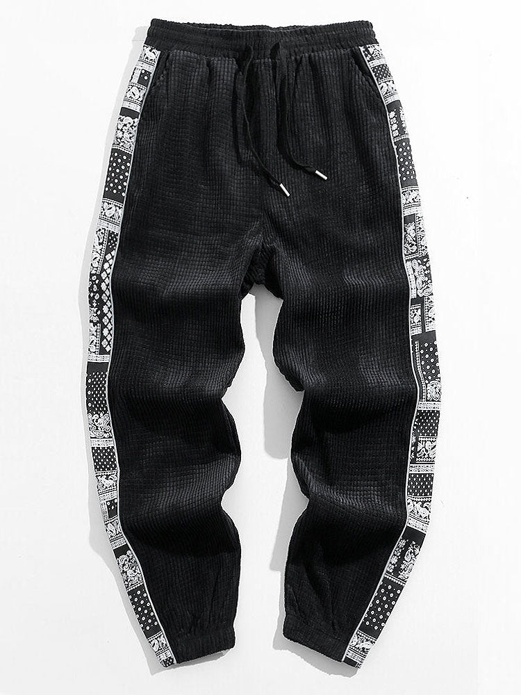 Gothic Los Angeles Print Washed Distressed Drop Shoulder T-Shirt & Corduroy Paisley Print Panel Pants-Mitchell Shoes