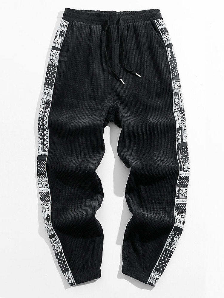 Gothic Los Angeles Print Washed Distressed Drop Shoulder T-Shirt & Corduroy Paisley Print Panel Pants-Mitchell Shoes