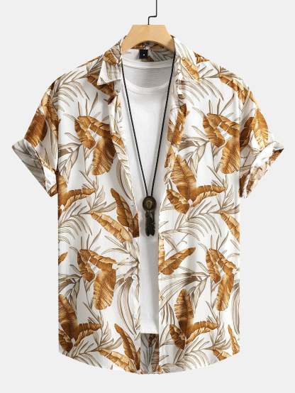 Viscose Tropical Print Button Up Shirt & Textured Cotton 5" Shorts-Mitchell Shoes
