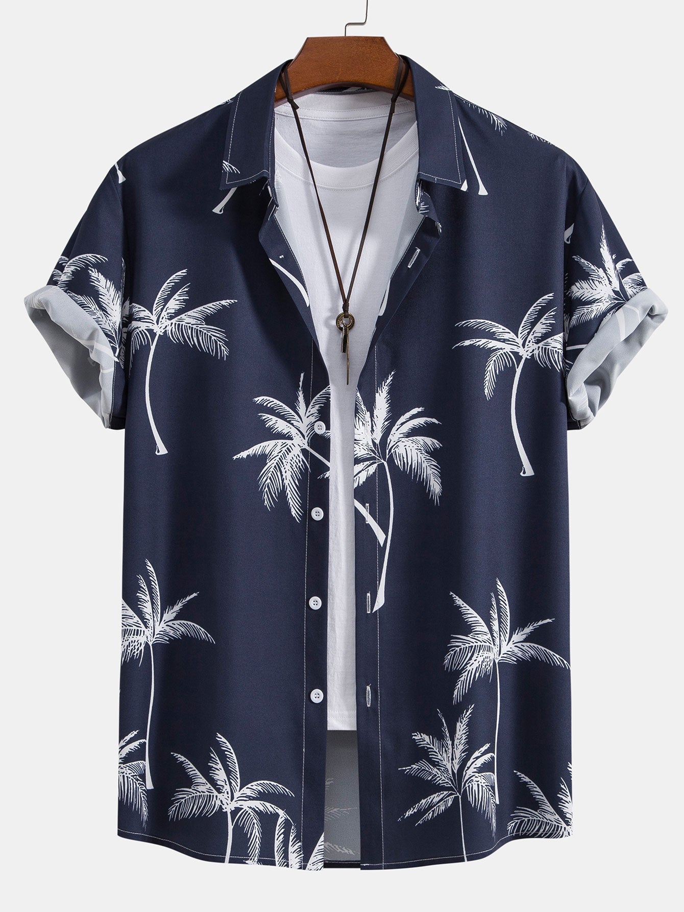 Palm Tree Print Button Up Shirt & Linen Cotton Blend Cropped Pants-Mitchell Shoes