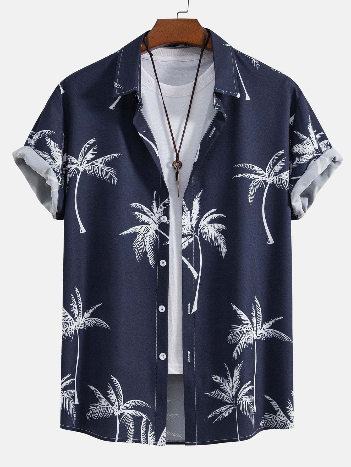 Palm Tree Print Button Up Shirt & Linen Cotton Blend Cropped Pants-Mitchell Shoes