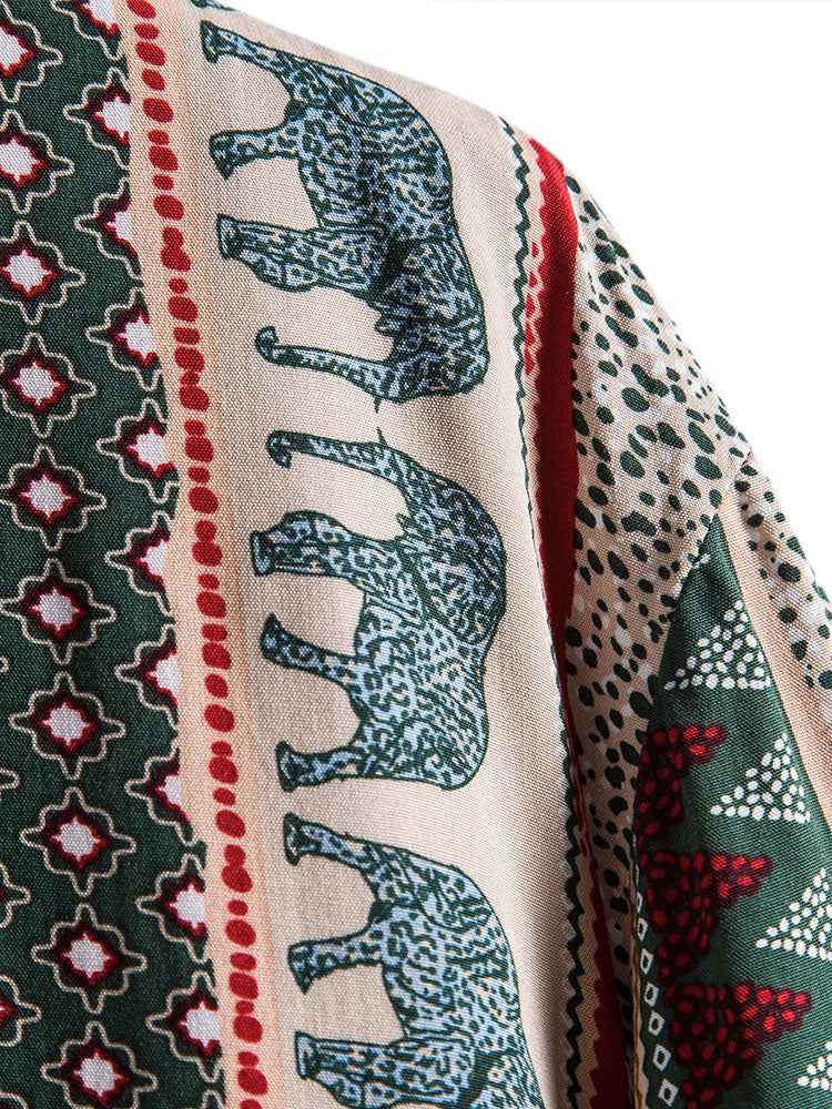 Elephant Geometric Print Shirt & Textured Cotton 5" Shorts-Mitchell Shoes