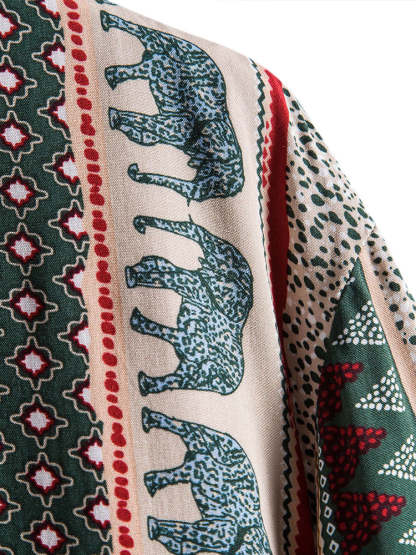 Elephant Geometric Print Shirt & Textured Cotton 5" Shorts-Mitchell Shoes