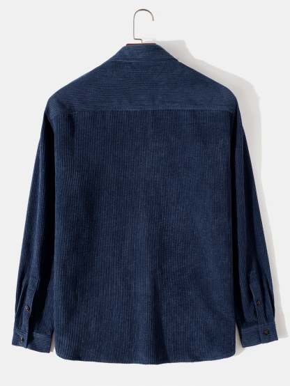 Long Sleeved Corduroy Button Up Shirt With Pockets-Mitchell Shoes